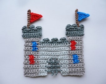 Knight's castle, crochet application, appliqué, patch, crochet application, accessories