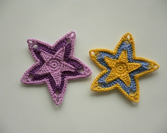 flower, star, crocheted, applique, crochet applique, patch, accessories, crochet applique