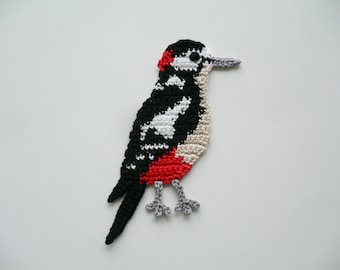 Woodpecker, crocheted, applique, crochet applique, patch, accessories, crochet application