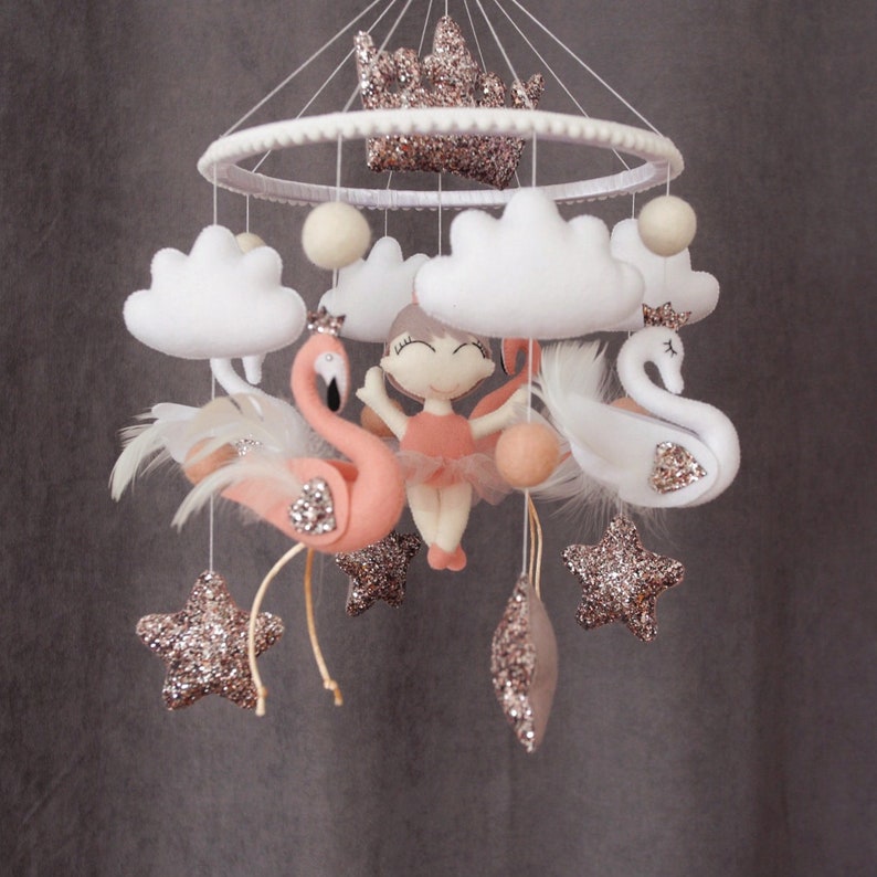 Flamingo Mobile With Cute Swan and Ballerina Mobile Baby Girl Etsy