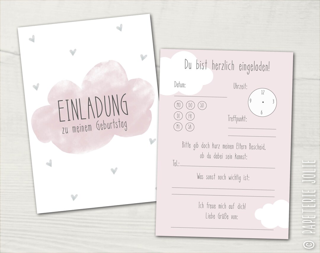 Einladung Zum Frühstück Text Kindergeburtstag Einladung 5 Stück Wolke Rosa - Etsy France