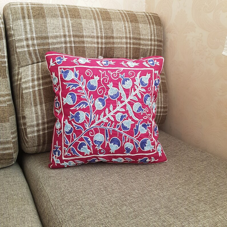 Uzbek purple suzani pillow covers 16x16,ethnic throw blue suzani pillow case,boho cushion cover lumbar,floral blue pillow sham kilim pillow