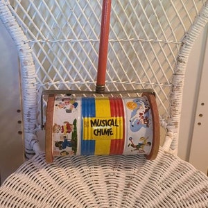 Vintage 1950's Fisher Price Musical Chime Roll Push Barrel