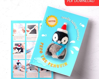 Penguin needle felting pattern, PDF tutorial, e-download tutorial felted penguin, printable instructions for felting, holiday crafts