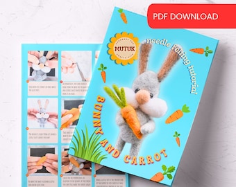 Beginner needle felting pattern, felted bunny, PDF download instructions, Easter rabbit ornament, felted animal tutorial, felting supplies