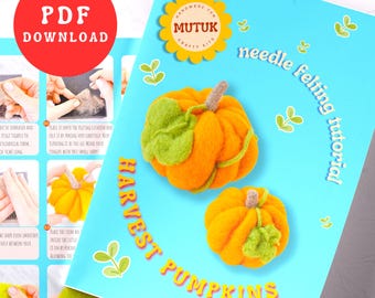 Pumpkins pattern, PDF needle felting instructions, diy printable tutorial, thanksgiving crafts