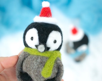 Felted penguin toy, penguin gift, needle felted baby penguin, penguin fiber sculpture, fun Christmas ornament, cute holiday decor