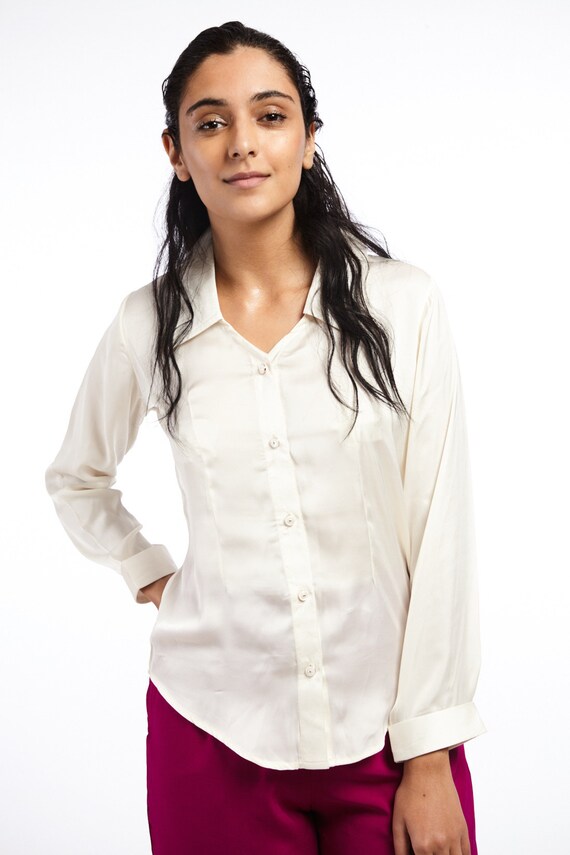 white satin button up