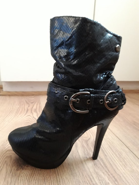 shiny black ankle boots