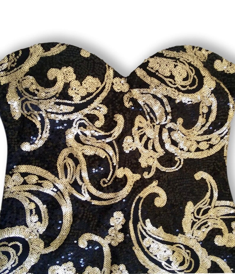 LBD Black strapless sequin dress mini party dress guest dress black cocktail dress 80s style Paisley mini dress Pailletten-Kleid