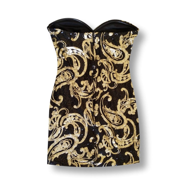LBD Black strapless sequin dress mini party dress guest dress black cocktail dress 80s style Paisley mini dress Pailletten-Kleid