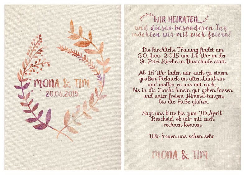 Personalisierte Hochzeitseinladungs Postkarte, 50 Stk Bild 1