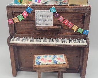 ドールハウスミニチュアグランドピアノ（スツール付き）：1/12スケール