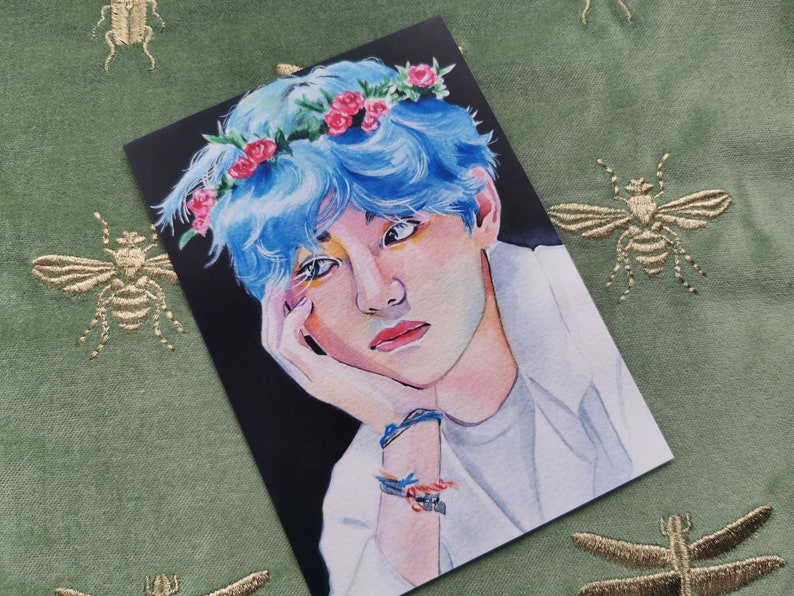 Bts Boy With Love V Taehyung Flowercrown Fanart Drawing Painting Print