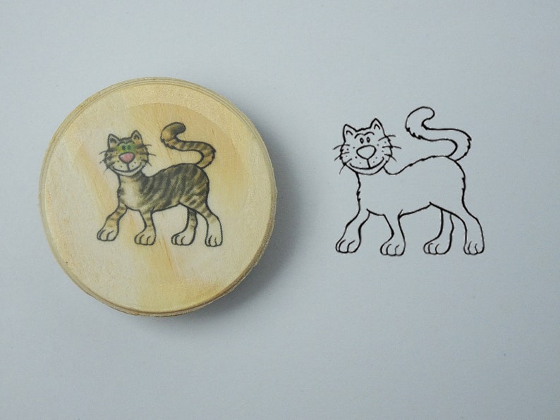 Holzstempel rund Katze Bild 1