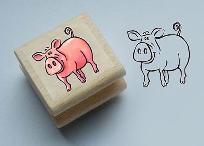 Wood stamp pig image 1