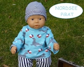Doll clothes 36 cm e.g. for My first Annabell Boy 3pcsSet Shirt blue maritime seals doll pants striped beanie slimmed gr.35-40 cm