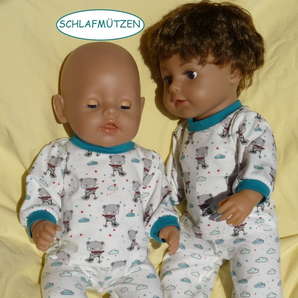 Vêtements de poupée 43 cm, lot de 2 pyjamas avec ours rigolo pour poupées debout/bébés taille 40-45 cm