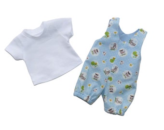 Puppenkleidung 36cm 2tlg Set Baumwollshirt mit Latzhose für Puppengröße 36cm Stoffpuppe Stehpuppe