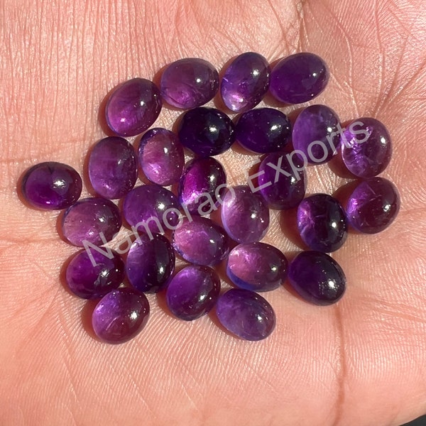 Natural Amethyst Cabochon Loose Gemstone, Back Side Flat Oval 3x5, 4x6, 5x7, 6x8, 7x9, 8x10, 10x12, 10x14, 12x16, 13x18, 15x20 MM