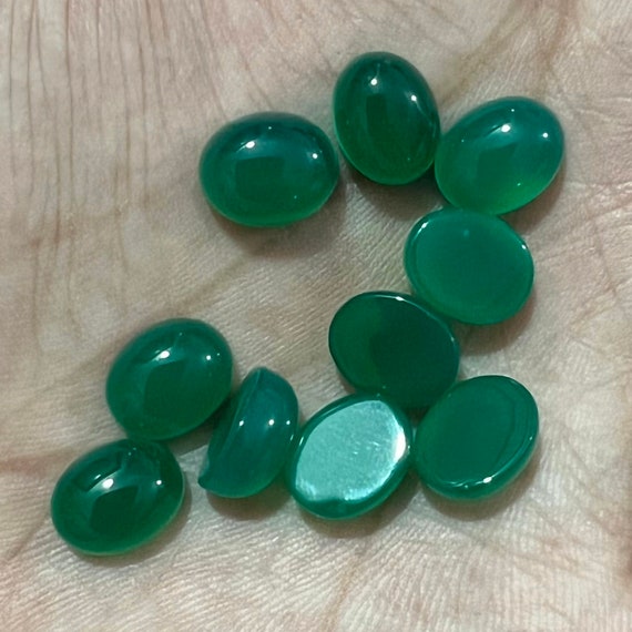 10pcs 7x9mm Natural Green Onyx Calibrated Oval Cabochon Gemstones Gems Jewelry 