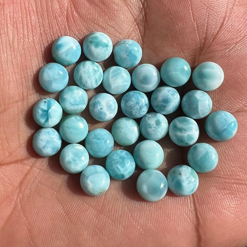 Natural Larimar Round Cabochon: Loose Gemstone, Jewelry Making (4x4 to ...