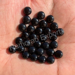 Natural Black Onyx Cabochon Loose Gemstone, Back Side Flat Round 3, 4, 5, 6, 7, 8, 9, 10, 11, 12, 13, 14, 15, 16, 18, 20 MM