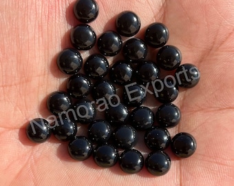 Natural Black Onyx Cabochon Loose Gemstone, Back Side Flat Round 3, 4, 5, 6, 7, 8, 9, 10, 11, 12, 13, 14, 15, 16, 18, 20 MM