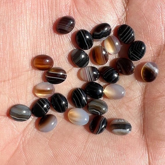 Natural Black Banded Agate Oval Cabochon: Loose Gemstone, Jewelry Making (5x7 to 15x20 mm)