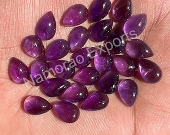 Natural Amethyst Pear Cabochon: Loose Gemstone, Jewelry Making (4x6 to 15x20 mm)