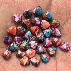 Natural Pink Spiny Oyster Copper Turquoise Trillion Cabochon: Jewelry Making Loose Gemstone Size (6-20 mm)