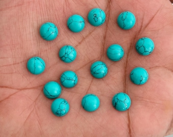 Synthetic Blue Turquoise Cabochon Loose Gemstone, Back Side Flat Round 3, 4, 5, 6, 7, 8, 9, 10, 11, 12, 13, 14, 15, 16, 18, 20 MM