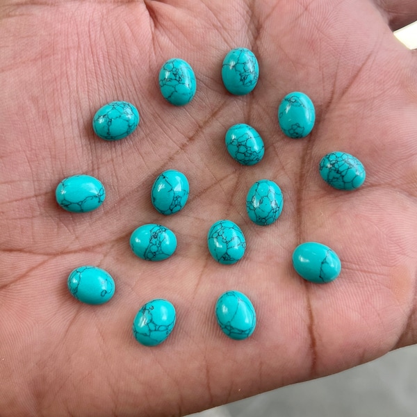 Cabochon synthétique bleu turquoise en vrac, dos plat ovale 3 x 5, 4 x 6, 5 x 7, 6 x 8, 8 x 10, 10 x 12, 10 x 14, 12 x 16, 13 x 18, 15 x 20 mm