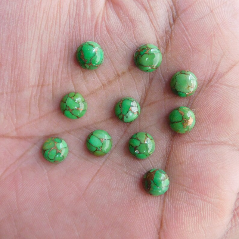 20 Pieces 4x4 mm to 11x11 mm Round Natural Green Copper Turquoise Cabochon Loose Gemstone Natural Green Copper Turquoise