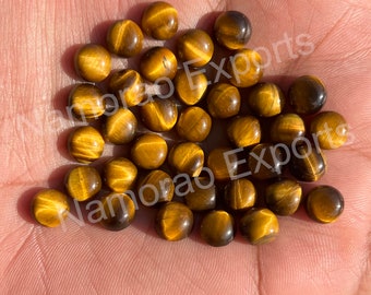 Natural Tiger's Eye Cabochon Loose Gemstone, Back Side Flat Round 3, 4, 5, 6, 7, 8, 9, 10, 11, 12, 13, 14, 15, 16, 18, 20 MM