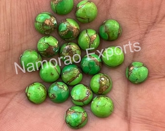 Green Copper Turquoise Round Cabochon: Loose Gemstone, Jewelry Making (6x6 to 20x20 mm)