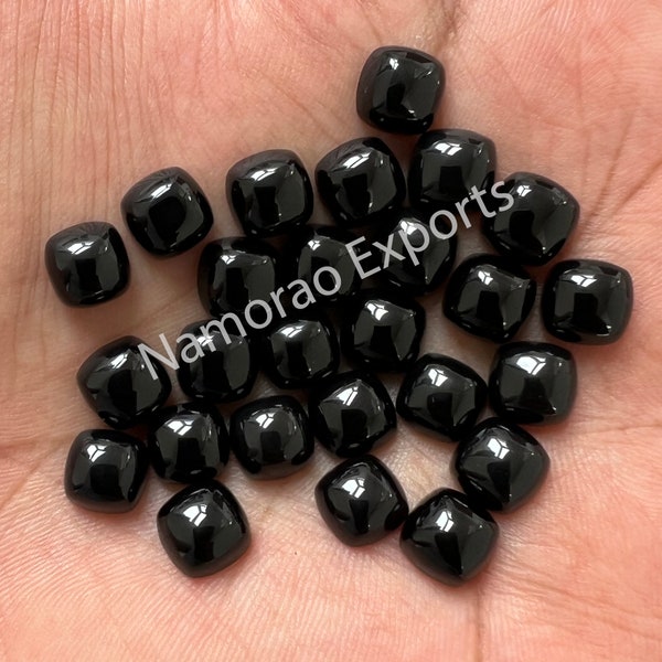 Natural Black Onyx Cabochon Loose Gemstone, Back Side Flat Cushion 4, 5, 6, 7, 8, 9, 10, 11, 12, 13, 14, 15, 16, 18, 20 MM
