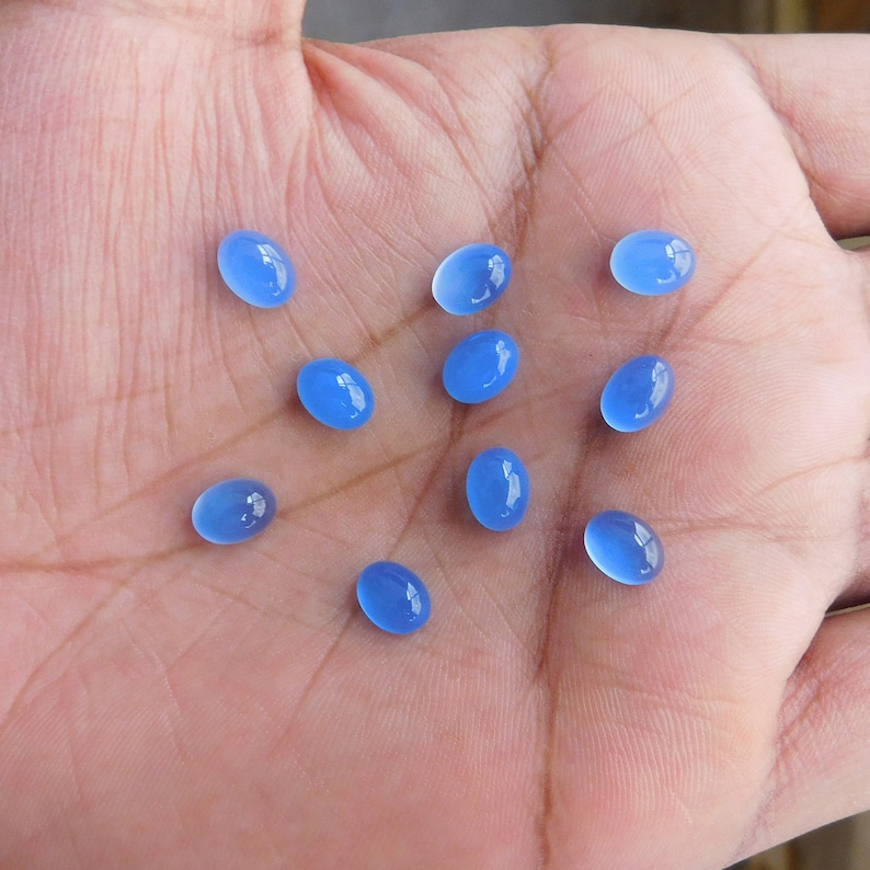 Jewelry Making Gemstone 10 Pieces 10x14 mm Oval Blue Chalcedony Cabochon Loose Gemstone