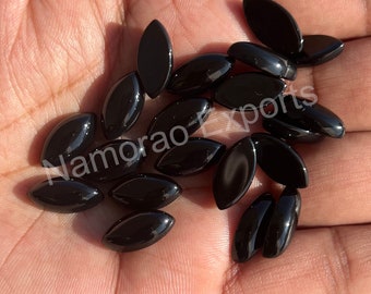 Natural Black Onyx Marquise Cabochon: Jewelry Making Loose Gemstone Size (4x8 - 10x20 mm)
