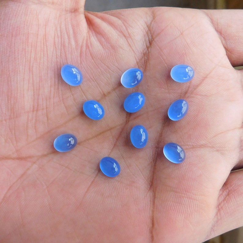 Jewelry Making Gemstone 10 Pieces 10x14 mm Oval Blue Chalcedony Cabochon Loose Gemstone