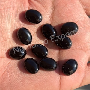 Natural Black Onyx Cabochon Loose Gemstone, Back Side Flat Oval 3x5, 4x6, 5x7, 6x8, 7x9, 8x10, 10x12, 10x14, 12x16, 13x18, 15x20 MM