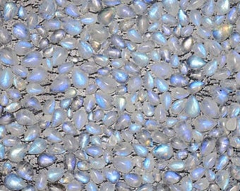 Natural Rainbow Moonstone Pear Cabochon: Loose Gemstone, Jewelry Making (5x7 to 12x16 mm)