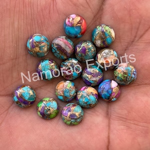 Mix Copper Turquoise Round Cabochon Loose Gemstone Back Side Flat 6, 7, 8, 9, 10, 11, 12, 13, 14, 15, 16, 18, 20 MM