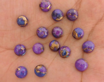 Purple Copper Turquoise Round Cabochon Loose Gemstone Back Side Flat 4, 5, 6, 7, 8, 9, 10, 11, 12, 13, 14, 15, 16, 18, 20 MM