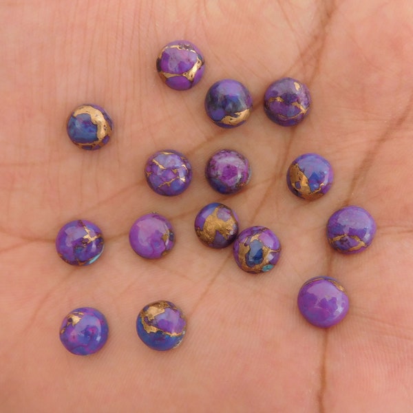 Purple Copper Turquoise Round Cabochon Loose Gemstone Back Side Flat 4, 5, 6, 7, 8, 9, 10, 11, 12, 13, 14, 15, 16, 18, 20 MM