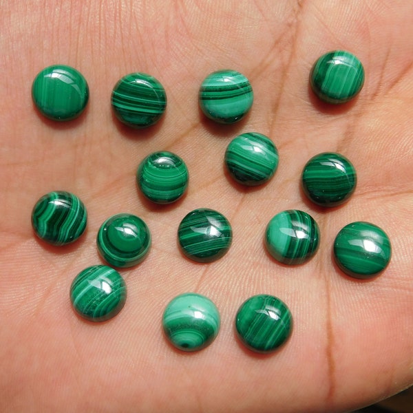 Natural Malachite Cabochon Loose Gemstone, Back Side Flat Round 3, 4, 5, 6, 7, 8, 9, 10, 11, 12, 13, 14, 15, 16, 18, 20 MM