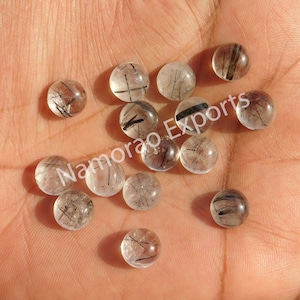 Natural Black Rutile Round Cabochon Loose Gemstone Back Side Flat 4, 5, 6, 7, 8, 9, 10, 11, 12, 13, 14, 15, 16, 18, 20 MM