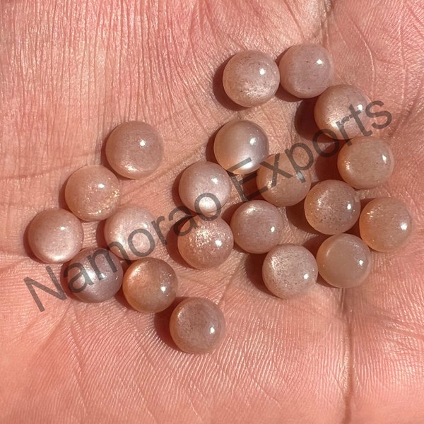 Natural Peach Moonstone Cabochon Loose Gemstone, Back Side Flat Round 4, 5, 6, 7, 8, 9, 10, 11, 12, 13, 14, 15, 16, 18, 20 MM