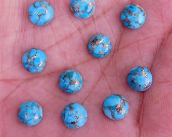 Blauer Kupfer-Türkis runder Cabochon, loser Edelstein, Rückseite flach, 4, 5, 6, 7, 8, 9, 10, 11, 12, 13, 14, 15, 16, 18, 20 mm