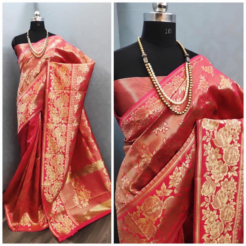 Indian Designer Soft Silk Weaving Saree Gift Wedding Wear Party Wedding Sari Partywear with Designer Blouse